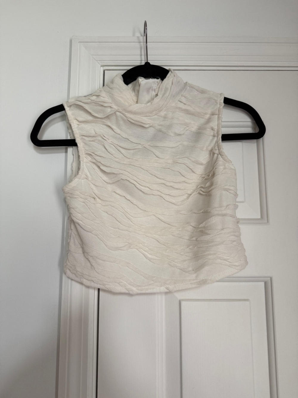 Pretty Little Thing Women's Cream Textured Sleeveless Mock Neck Top